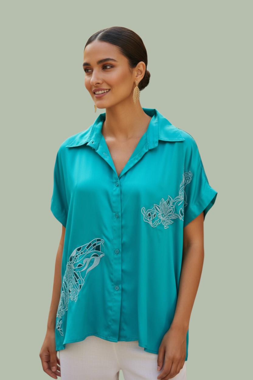 Aqua Verse – Modal Satin Shirt