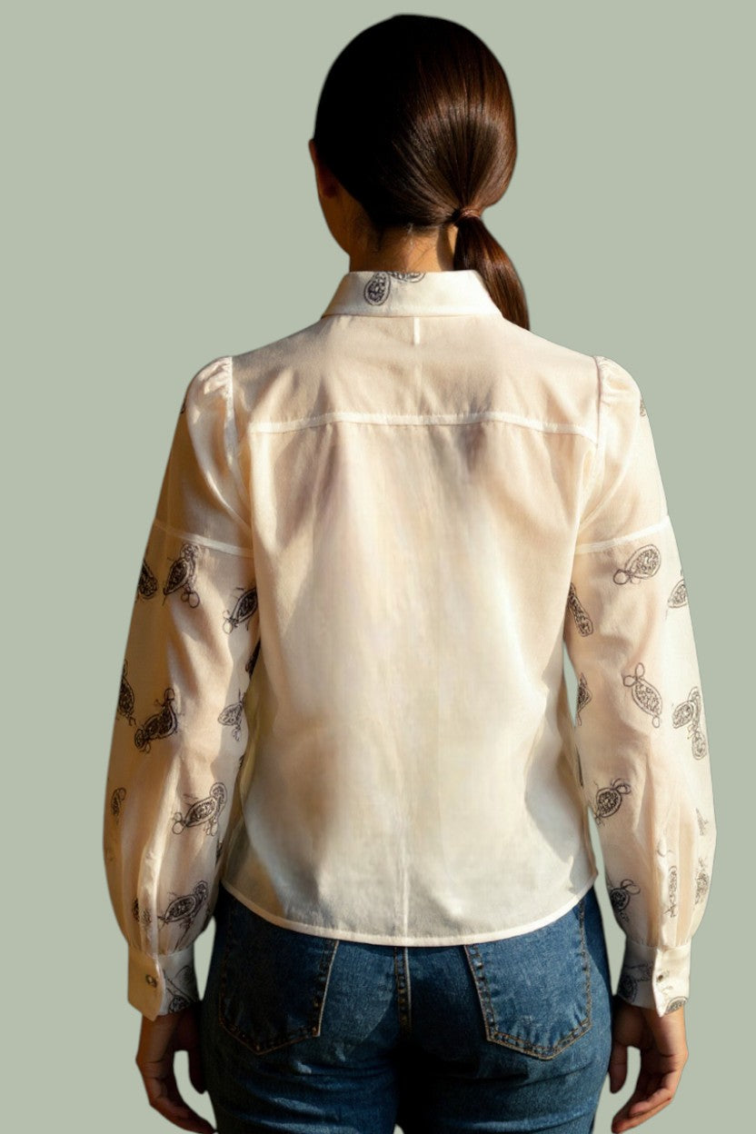 Sheer Embroidered Organza Shirt
