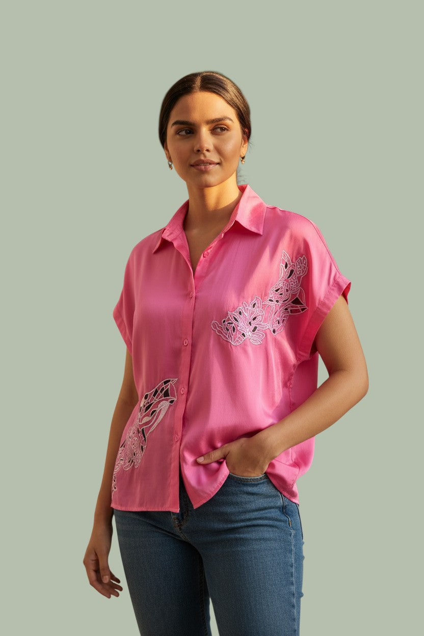 Rosé Drift – Modal Satin Shirt