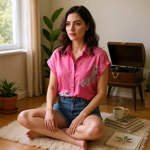 Rosé Drift – Modal Satin Shirt