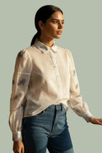 Sheer Embroidered Organza Shirt
