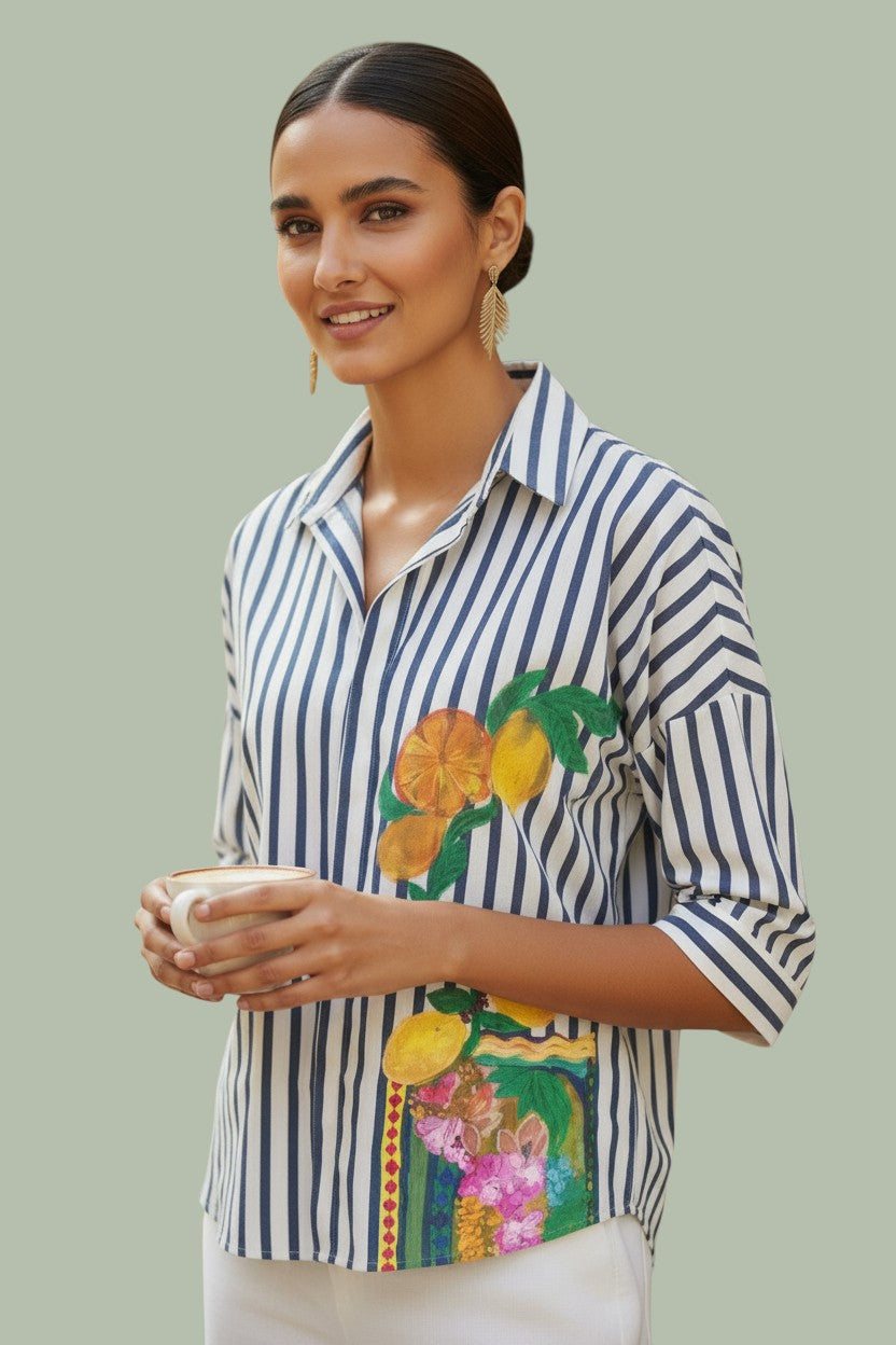 Lemon Lines – Hand-Painted Shirt