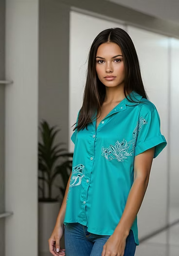 Aqua Verse – Modal Satin Shirt